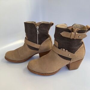 rag & bone Leather/Fabric Tan/Brown Round toe zipper Ankle Bootie Sz 36/US 6